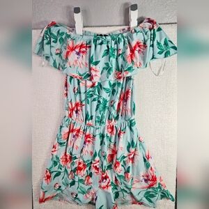 Kristen Nicole Floral Off Shoulder Romper Women Medium Mint Green Ruffle Summer